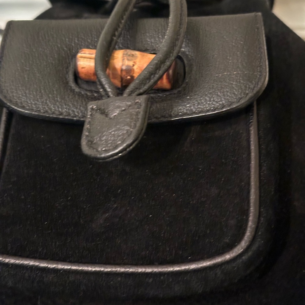 Gucci vintage authentic bamboo black suede small backpack with COA - Picture 4 of 16